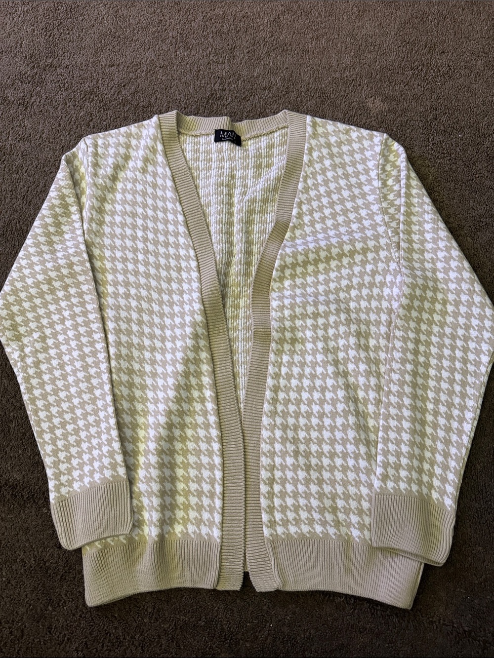 Boohoo Cream & White Houndstooth Open Cardigan